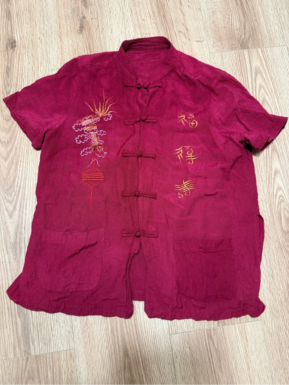 Vintage Silk Dragon Embroidered Women's Mandarin Collar Frog Button Top